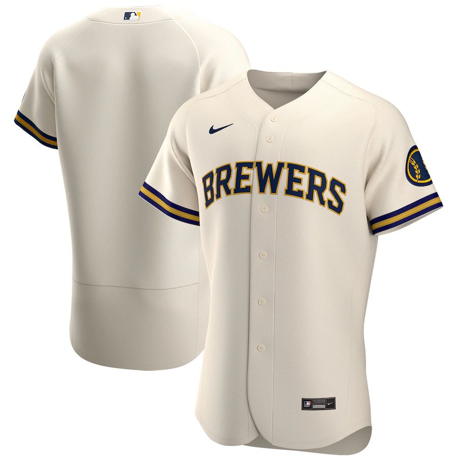 Mens Milwaukee Brewers Nike Cream Home Authentic Team Logo MLB Jerseys->milwaukee brewers->MLB Jersey